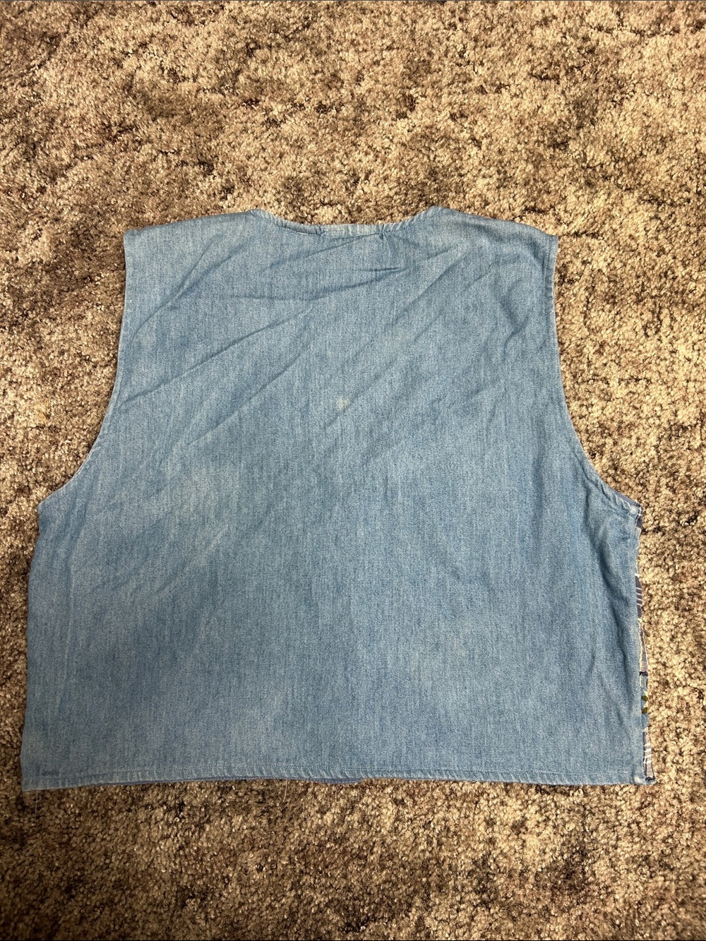 Vintage Blue Plaid Embroidered Cropped Vest - Picture 2 of 4